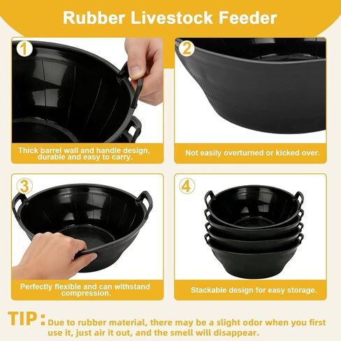 6Pcs Rubber Feed Pan with Handle, 3 Gallon / 12 Quart Rubber Feed Pan Utility Horse Feed Bucket for Cats Dogs Goats Chicken Dust Bath Container Animal Feeding Watering Bowl in Saudi Arabia