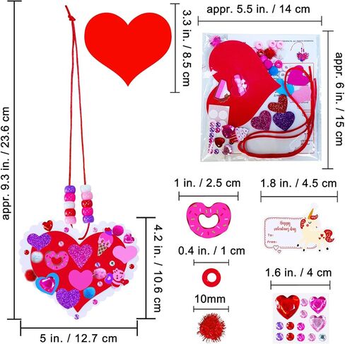 Winlyn 24 Sets Valentine's Day Heart Necklace Decorations DIY Valentine Craft Kits Assorted Heart Shaped with Valentine Foam Stickers for Kids School Classroom Activities Party Favors Gift Exchange in Saudi Arabia
