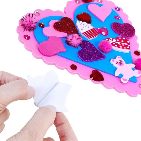 Winlyn 24 Sets Valentine's Day Heart Necklace Decorations DIY Valentine Craft Kits Assorted Heart Shaped with Valentine Foam Stickers for Kids School Classroom Activities Party Favors Gift Exchange in Saudi Arabia