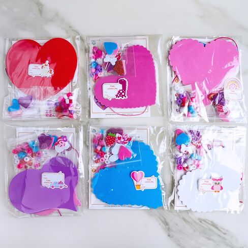 Winlyn 24 Sets Valentine's Day Heart Necklace Decorations DIY Valentine Craft Kits Assorted Heart Shaped with Valentine Foam Stickers for Kids School Classroom Activities Party Favors Gift Exchange in Saudi Arabia