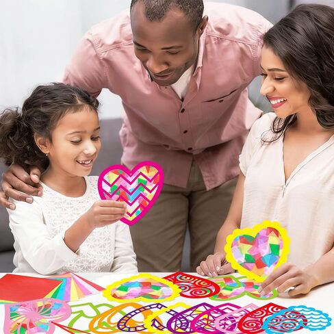 سيبا شجرة عيد الحب الحرف اليدوية للأطفال القلب Suncatcher الحرف اليدوية عيد الحب السعيد القواطع شنقا الحلي مع المناديل الورقية DIY نافذة الزجاج الملون الفن عدة تفضل الفصول الدراسية in Kuwait