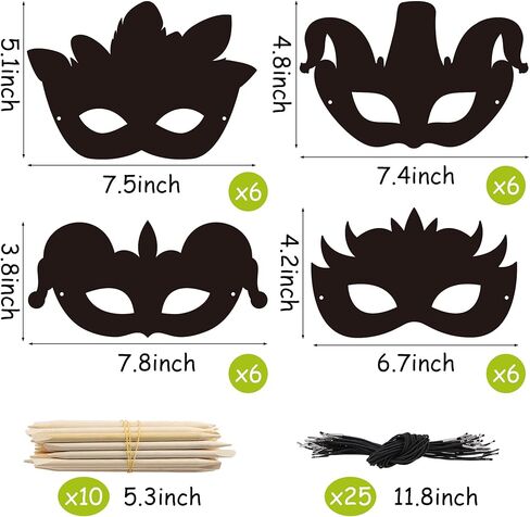 WATINC 24pcs Mardi Gras Scratch Masks for Kids, Carnival Prom Art Craft Kit, Masquerade Party DIY Magic Color Paper Mask, Costumes Dress Up Scratch Off Cards Supplies in Saudi Arabia