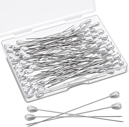 100PCS Corsage Pins, 3 Inch Long Teardrop Pearl Head Pins, Boutonniere Pin Straight Head for Sewing DIY Craft Decoration, Wedding, Jewelry Flower Decoration Pinning Quilt in Saudi Arabia