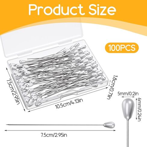 100PCS Corsage Pins, 3 Inch Long Teardrop Pearl Head Pins, Boutonniere Pin Straight Head for Sewing DIY Craft Decoration, Wedding, Jewelry Flower Decoration Pinning Quilt in Saudi Arabia