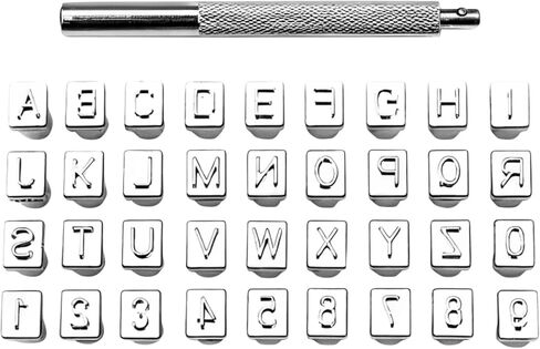 37 Pcs Leather Stamps Tools Set, Heavy Duty Steel Alphabet and Number Punch Kit with Handle, 6 mm Metal Letter Stamping Tools for Leathercraft Projects, DIY Leather Stamping Kit in Saudi Arabia