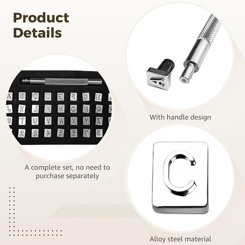 37 Pcs Leather Stamps Tools Set, Heavy Duty Steel Alphabet and Number Punch Kit with Handle, 6 mm Metal Letter Stamping Tools for Leathercraft Projects, DIY Leather Stamping Kit in Saudi Arabia