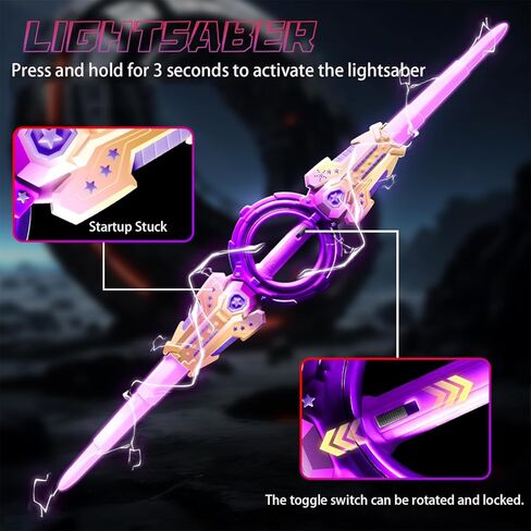2 pcs Rotating Lightsaber Toy Set, 43 inches Long, with hit-Sensitive Sound Effects,Perfect for Rave Parties, Role-Playing, and Shows (Purple and Blue Dual Packs) in Kuwait
