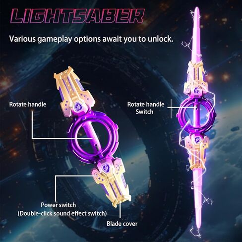 2 pcs Rotating Lightsaber Toy Set, 43 inches Long, with hit-Sensitive Sound Effects,Perfect for Rave Parties, Role-Playing, and Shows (Purple and Blue Dual Packs) in Kuwait