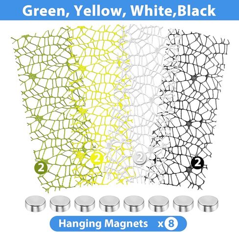 شريط طحالب من Harhana Jumping Spider Webbed Ribbon، 8 قطع ديكور طحالب مع 8 مغناطيسات لسهولة الإعداد لحاوية العنكبوت القفز، شبكة تسلق الموائل وديكور Terrarium (أسود، أبيض، أصفر، أخضر) in Kuwait