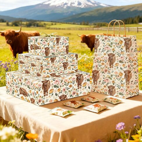 JeVenis Floral Highland Cow Tissue Paper Boho Flower Wrapping Tissue Paper for Birthday Party DIY Craft Supplies, 50 sheet, 20 × 14 Inches in Saudi Arabia