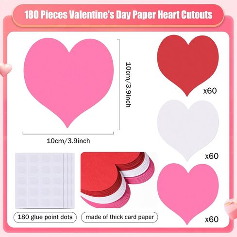 MixTeach 180Pcs Heart Cutouts Paper Valentine's Day 4 Inch Heart Shape Card Paper Heart Die Cut with Glue Point Dots for Classroom Bulletin Board Decor Kids’ Love and Peace School Craft Project in Saudi Arabia