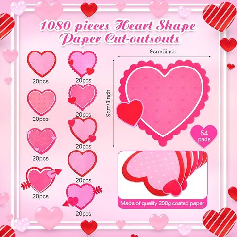 Eaasty 1080 Sheets Valentine's Day Heart Cutouts Paper Heart Cutouts Assorted Color Love Shape Die Cut for Valentine's Day Craft Bulletin Board Classroom Decor Teachers DIY Craft Projects Supplies in Saudi Arabia