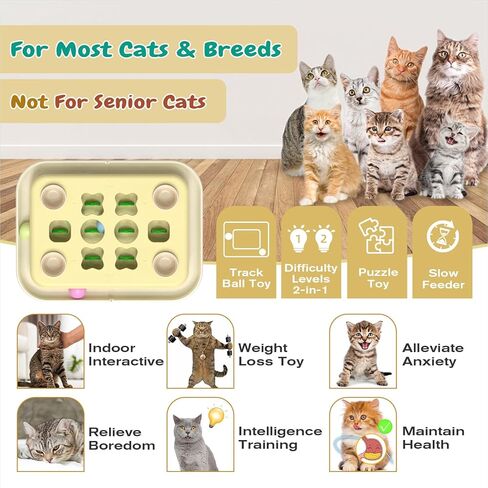 KADTC 3 Ways to Play - Large Size Cat Treat Puzzle Toy U.S. Brand & Design Track Balls & Peek-and-Play Box for Indoor Cats Puzzles Slow Feeder Kitten Enrichment Toys Interactive Brain-Teasing Game in Saudi Arabia
