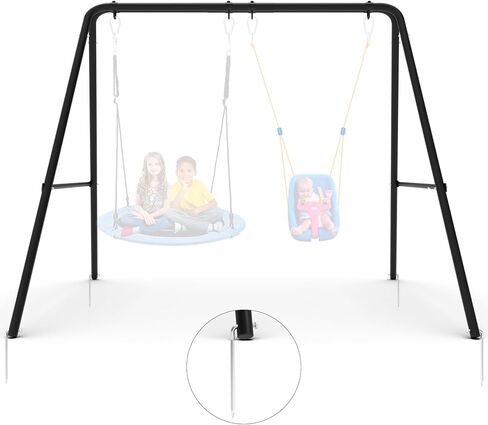 إطار متأرجح، حامل متأرجح بمقعدين مع أوتاد أرضية، معدن سميك شديد التحمل، إطار حامل يدعم ما يصل إلى 440 رطل، للأطفال والكبار في الأماكن المغلقة والمفتوحة (بدون مقعد) in Kuwait