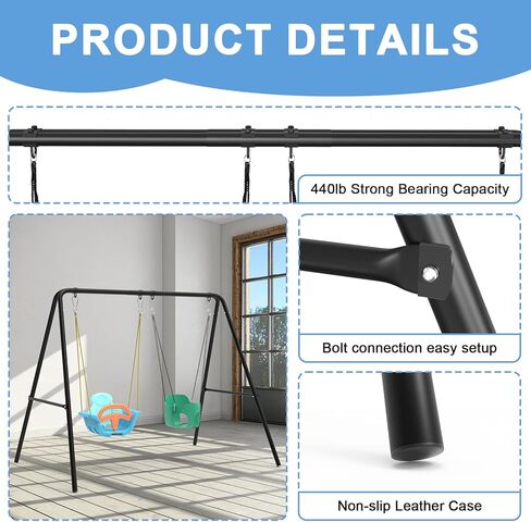إطار متأرجح، حامل متأرجح بمقعدين مع أوتاد أرضية، معدن سميك شديد التحمل، إطار حامل يدعم ما يصل إلى 440 رطل، للأطفال والكبار في الأماكن المغلقة والمفتوحة (بدون مقعد) in Kuwait