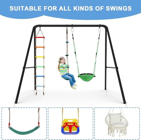 إطار متأرجح، حامل متأرجح بمقعدين مع أوتاد أرضية، معدن سميك شديد التحمل، إطار حامل يدعم ما يصل إلى 440 رطل، للأطفال والكبار في الأماكن المغلقة والمفتوحة (بدون مقعد) in Kuwait