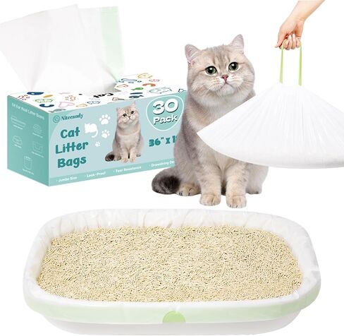 Litter Box Liners Extra-Thick, 30 Count Jumbo Size Cat Litter Bags Large, Kitty Litter Liner XL, Easy Clean Up Litter Pan Liners, Pet Cat Supplies - 36" x 18" in Kuwait