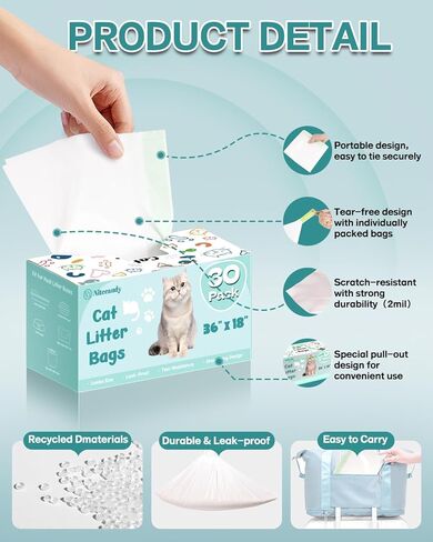 Litter Box Liners Extra-Thick, 30 Count Jumbo Size Cat Litter Bags Large, Kitty Litter Liner XL, Easy Clean Up Litter Pan Liners, Pet Cat Supplies - 36" x 18" in Saudi Arabia