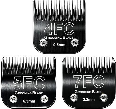 شفرات العناية بالكلاب مقاس 4FC+5FC+7FC قابلة للفصل، متوافقة مع ماكينة قص الشعر من سلسلة Andis وOster A5 وWahl KM10، بطول القطع 3.2-9.5 مم، باللون الأسود in Kuwait