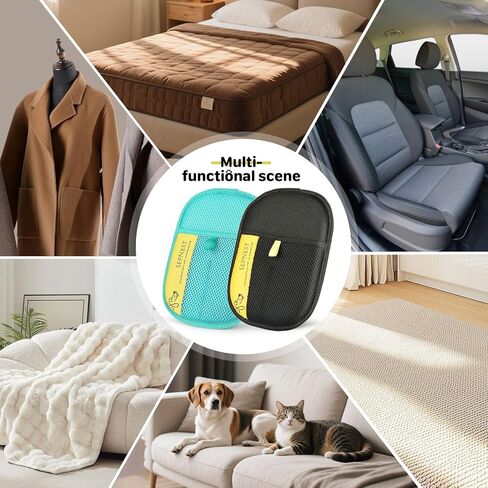 Electrostatic Pet Hair Remover Glove, Teal Mesh Fabric and Black, Reusable Dog Cat Hair Removal Tool for Furniture, Clothing, Car Seats (2 Pack) in Saudi Arabia