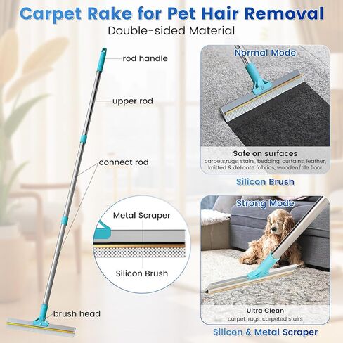 3-Pack Pet Hair Remover Tools, Carpet Rake for Pet Hair Removal, Long Handle Double-Sided Carpet Fur Removal Lint Scraper Brush Dog Cat Hair Remover for Sofa, Couch, Rug, Stairs, Clothes, Blue in Saudi Arabia