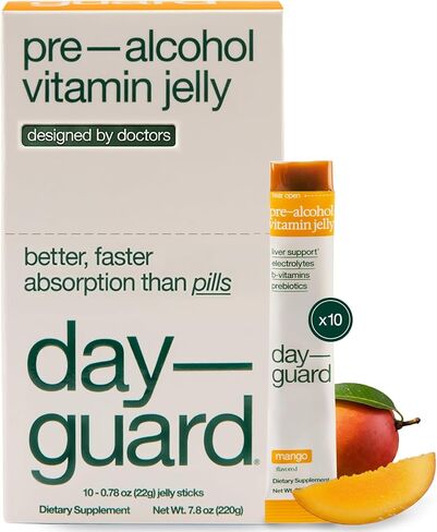 DAYGUARD Peach Jelly Sticks | Pre Drinking & Pre Alcohol Aid Routine | Better Morning, Liver Support, Regret Prevention | Highest DHM Among Popular Recovery Brands, Korean Pear, L-Cysteine | 22g x 10 in Saudi Arabia
