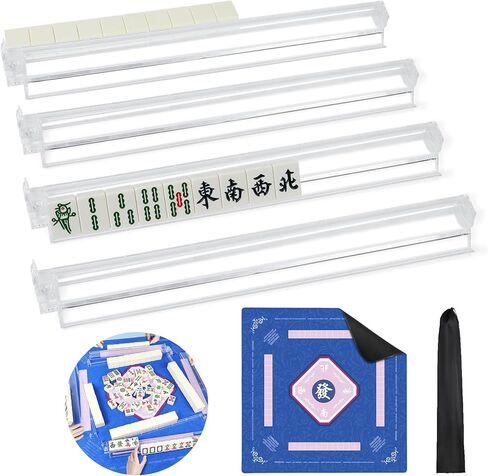 American Mahjong Game Accessories Set Mahjong Table Mat 31.5" x 31.5" with 4 Clear Mahjong Racks with Pushers Non-Slip Portable Mat with Carry Bag in Kuwait