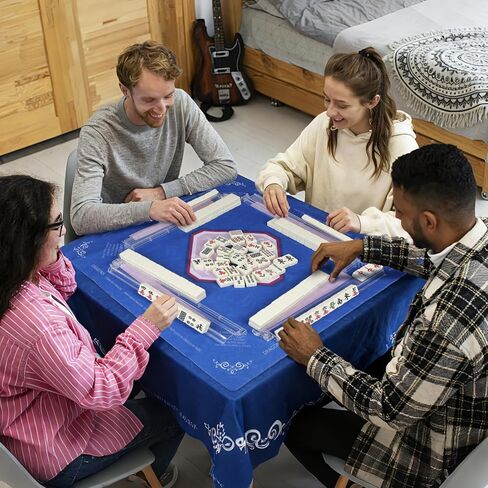American Mahjong Game Accessories Set Mahjong Table Mat 31.5" x 31.5" with 4 Clear Mahjong Racks with Pushers Non-Slip Portable Mat with Carry Bag in Kuwait