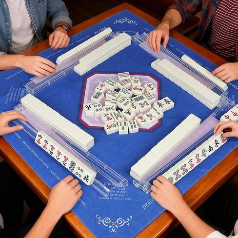 American Mahjong Game Accessories Set Mahjong Table Mat 31.5" x 31.5" with 4 Clear Mahjong Racks with Pushers Non-Slip Portable Mat with Carry Bag in Kuwait