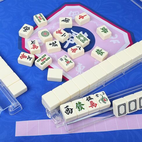 American Mahjong Game Accessories Set Mahjong Table Mat 31.5" x 31.5" with 4 Clear Mahjong Racks with Pushers Non-Slip Portable Mat with Carry Bag in Kuwait
