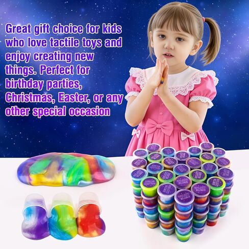 118 Pack Galaxy Slime Party Favors Kit for Kids, Mini Bulk Valentine Day Slime Stretchy Stress Relief, Soft Putty DIY Toy & Girls and Boys 4-10 Ages, Classroom Supplies, Birthday, Goodie Bag Stuffers in Saudi Arabia