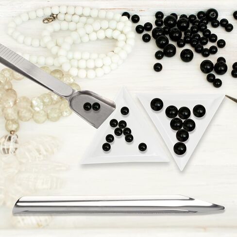 12 Pcs Craft Jewelry Bead Diamond Scoop Set, White Jewelry Shovel Set Triangle Sorting Trays and Silver Handy Tweezer with Scoop, Craft Beading Tweezers for Pearls Gemstones Tools Supplies in Saudi Arabia