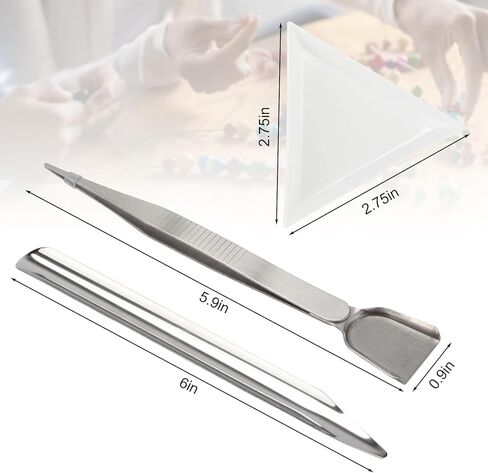 12 Pcs Craft Jewelry Bead Diamond Scoop Set, White Jewelry Shovel Set Triangle Sorting Trays and Silver Handy Tweezer with Scoop, Craft Beading Tweezers for Pearls Gemstones Tools Supplies in Saudi Arabia