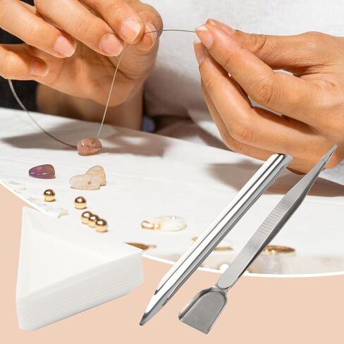 12 Pcs Craft Jewelry Bead Diamond Scoop Set, White Jewelry Shovel Set Triangle Sorting Trays and Silver Handy Tweezer with Scoop, Craft Beading Tweezers for Pearls Gemstones Tools Supplies in Saudi Arabia