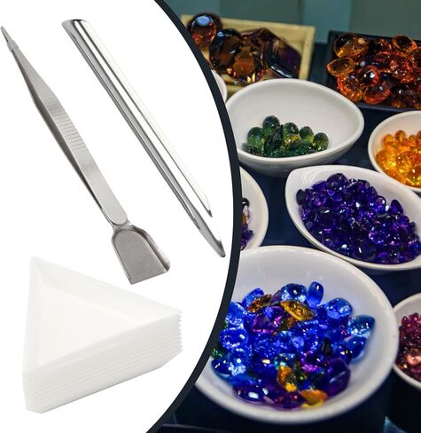 12 Pcs Craft Jewelry Bead Diamond Scoop Set, White Jewelry Shovel Set Triangle Sorting Trays and Silver Handy Tweezer with Scoop, Craft Beading Tweezers for Pearls Gemstones Tools Supplies in Saudi Arabia