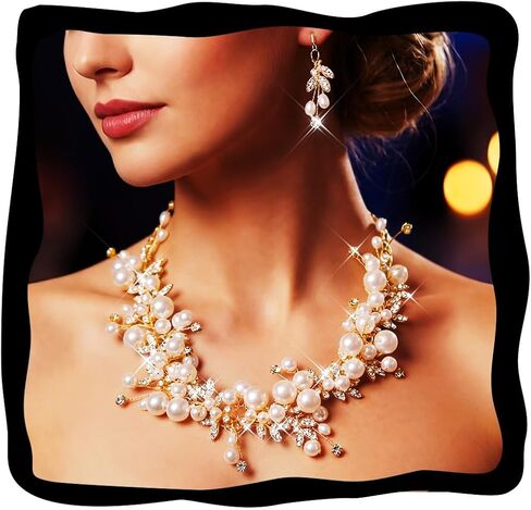 قلادة Gorais Pearl Rhinestone Set مجموعات مجوهرات حفل زفاف ذهبي للنساء in Saudi Arabia