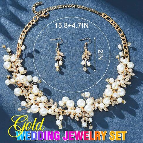 قلادة Gorais Pearl Rhinestone Set مجموعات مجوهرات حفل زفاف ذهبي للنساء in Saudi Arabia