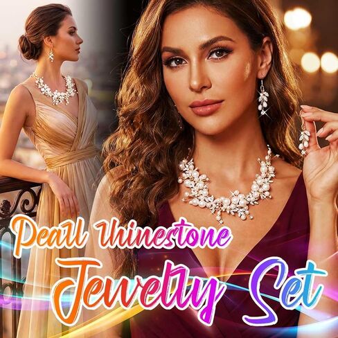 قلادة Gorais Pearl Rhinestone Set مجموعات مجوهرات حفل زفاف ذهبي للنساء in Saudi Arabia