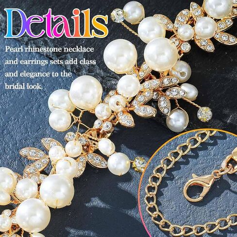 قلادة Gorais Pearl Rhinestone Set مجموعات مجوهرات حفل زفاف ذهبي للنساء in Saudi Arabia