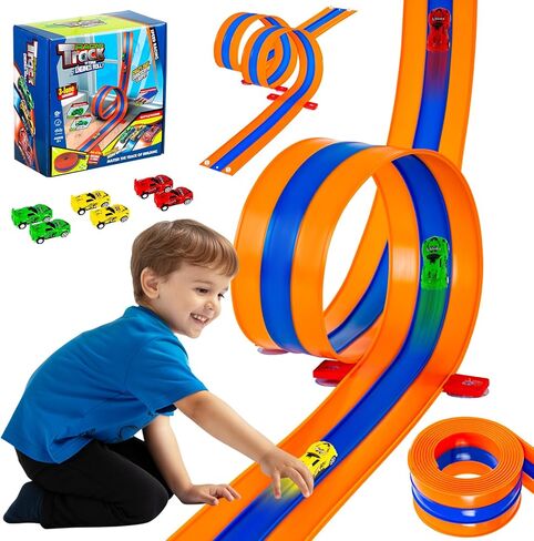 3-Lane 16ft Flexible Race Track for Kids 3+ with Fixed Base & Strong Suction Cups, 6 1/64 Scale Pull-Back Cars in Saudi Arabia