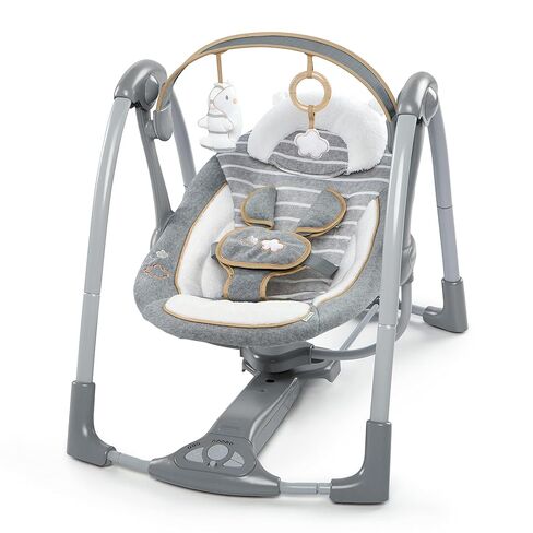 أرجوحة محمولة من Ingenuity Every Season Swing 'n Go - أقمشة تبريد وتدفئة، بار ألعاب خشبي مستدام قابل للفصل، لعبتين، موسيقى، أرجوحة بمحرك، للأعمار من 0 إلى 9 أشهر، رمادي - ويسلي in Saudi Arabia