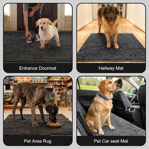 سجادة باب الكلب من WAYNHUI للأقدام الموحلة مقاس 72 بوصة × 36 بوصة ماصة للأوساخ، سريعة الجفاف وغير قابلة للانزلاق وقابلة للغسل، سجادة طين من الشنيل للكلاب، سجادة الباب الأمامي لمدخل داخلي للحيوانات الأليفة، رمادي داكن (72 بوصة × 36 بوصة) in Kuwait