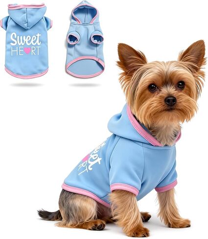 Cozy Dog Hoodies & Sweater for Small Dogs & Puppies - Boy & Girl Outfit, Snug Fit Winter Hoodie, Ultra-Soft & Gentle for Easy Care, 100% Polyester (Blue-Pink, X-Small) in Saudi Arabia