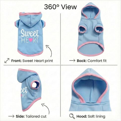 Cozy Dog Hoodies & Sweater for Small Dogs & Puppies - Boy & Girl Outfit, Snug Fit Winter Hoodie, Ultra-Soft & Gentle for Easy Care, 100% Polyester (Blue-Pink, X-Small) in Saudi Arabia