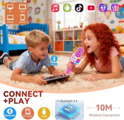 ألعاب ميكروفون بلوتوث للأطفال كاريوكي للفتيات آلة كاريوكي مع ضوء LED، هدية عيد ميلاد للفتيات والأولاد 3 4 5 6 7 8 9 10 11 12 عامًا ألعاب أطفال in Saudi Arabia