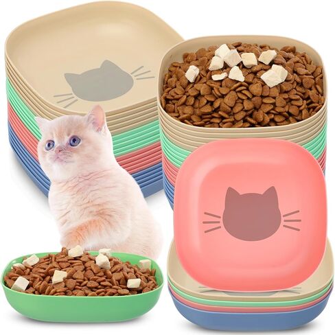 LemonRoad 20 Pcs Fatigue Relief Cat Bowl, 5.7 Inch Wide Shallow Cat Bowl Kitten Printing Pattern Wet Feeding Dishes for Kittens, Short Legged Pets and Feral Cats in Saudi Arabia