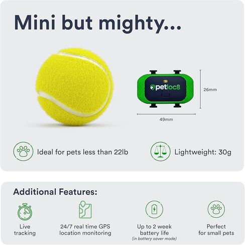 Small GPS Cat and Dog Tracker - Fits on Your Dog or Cat Collar, Waterproof, Smart App Controllable Geofencing and Pet Location History, Subscription is Required in Saudi Arabia