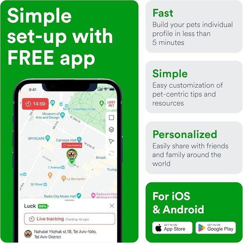 Small GPS Cat and Dog Tracker - Fits on Your Dog or Cat Collar, Waterproof, Smart App Controllable Geofencing and Pet Location History, Subscription is Required in Saudi Arabia