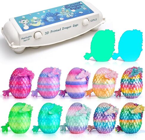 12PCS 3D Printed Dragon Eggs with Mini Dragons Inside – Sensory Fidget Toys for Adults & Kids, Eco-Friendly Egg Paper Packaging, Party Favors, Stress Relief Gifts (Series C) in Saudi Arabia
