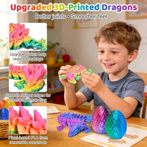 FUN LITTLE TOYS 12 Pack 3D Printed Dragon Eggs with Articulated Dragons, 12 No-Duplicate Colors, Non-Candy Easter Egg Hunt Fillers, Basket Stuffers, Party Favors & Classroom Prizes for Kids in Saudi Arabia